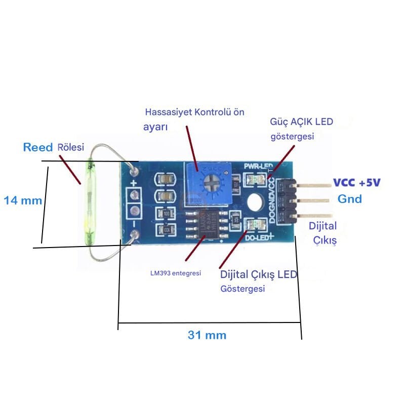 Reed Röle Modül - Arduino Manyetik Sensör Switch