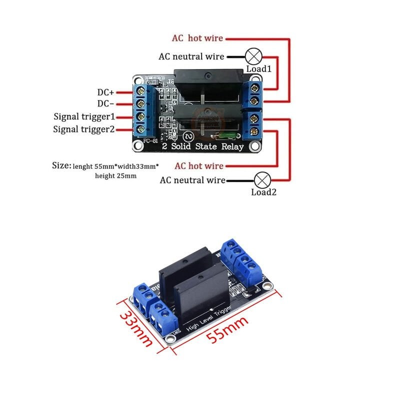 5V-2 Kanal Solid State Röle Kartı (Geliştirme Kartlarıyla Uyumlu- Dirençli Sigorta Ile Arduino)