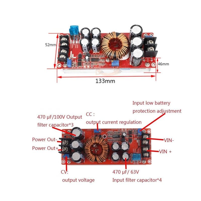 DC-DC 1200W 20A Voltaj Yükseltici Boost Modül Ayarlanabilir Gerilim Yükseltici