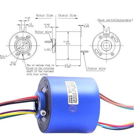 SRT012-54-0810 12,7mm Delikli Slip Ring 8 Kanal 10A-Mile Geçmeli Slip Ring