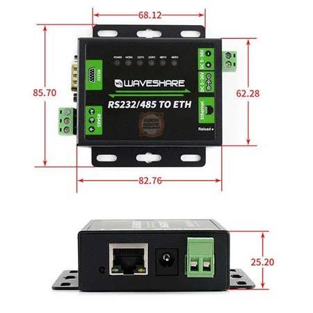 Endüstriyel RS232/RS485-RJ45 Ethernet Dönüştürücü Waveshare Çift Seri Bağlantı Noktası
