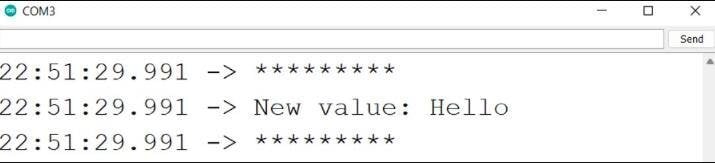 Seri monitörde BLE ile gönderilen Hello çıktısı