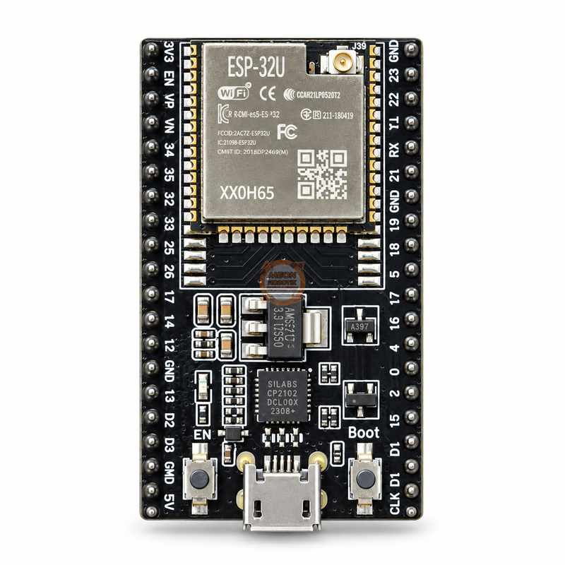 ESP32-WROOM-32U Harici Antenli WiFi Bluetooth Geliştirme Kartı - 38 Pin, CP2102, Micro-USB