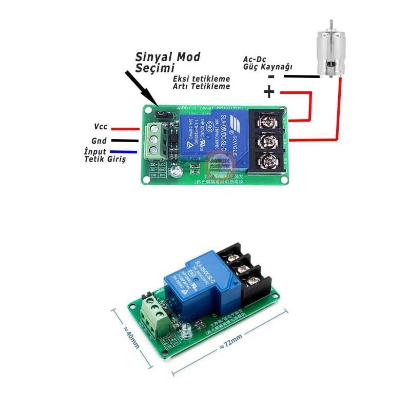 1 Kanal 30A 5 Vdc Tetiklemeli Röle Modülü-5V Röle Kontrol Kartı