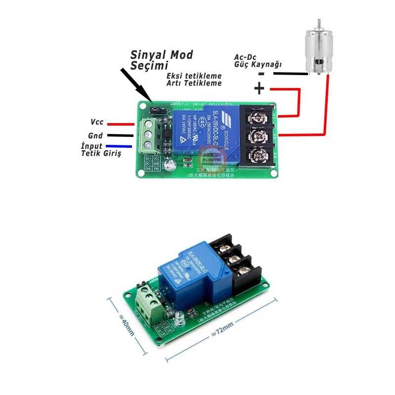 1 Kanal 30A 5 Vdc Tetiklemeli Röle Modülü-5V Röle Kontrol Kartı