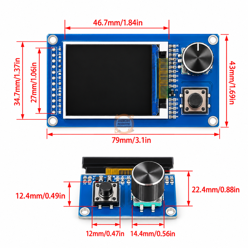 1.8'' ST7735S TFT Ekran + EC11 Rotary Encoder Modülü