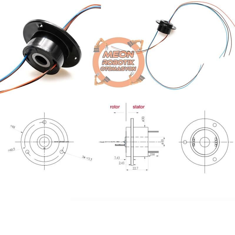 10mm Delikli Slip Ring 4 Kanal 4 Kablo 2A-Mile Geçmeli Slip Ring