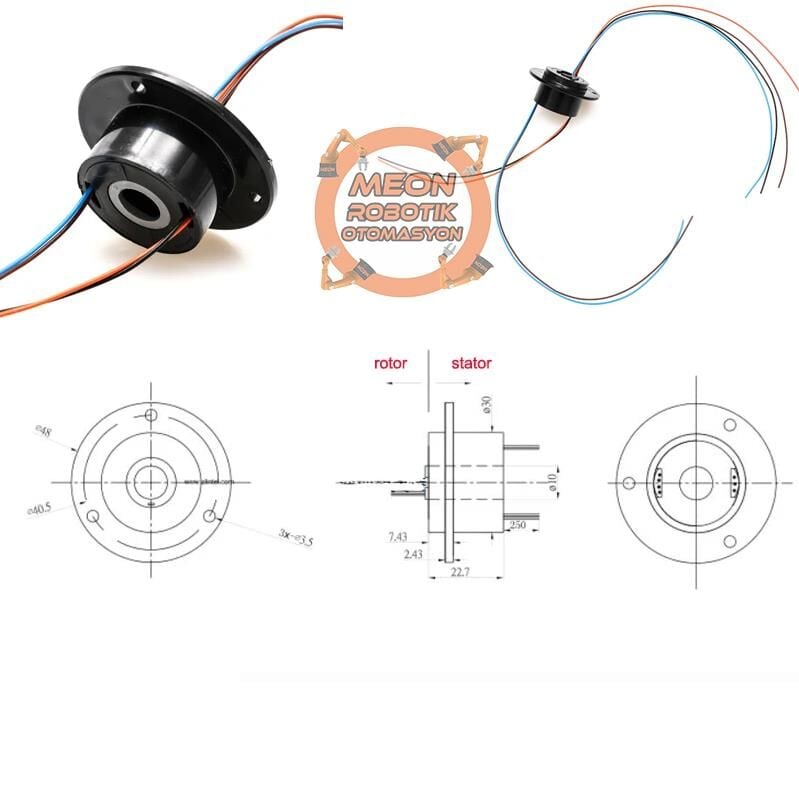 10mm Delikli Slip Ring 4 Kanal 4 Kablo 2A-Mile Geçmeli Slip Ring