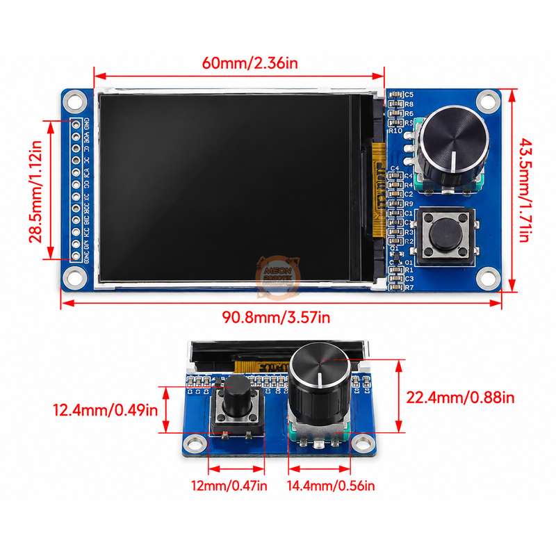 2.4'' ST7789 LCD TFT Ekran + EC11 Rotary Encoder Modülü