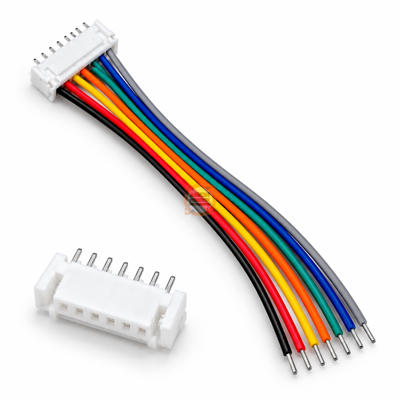 JST-XH Konnektör 7 Pin 2.54mm 26AWG 20cm – Dişi Kablo ve Erkek PCB Soket Seti