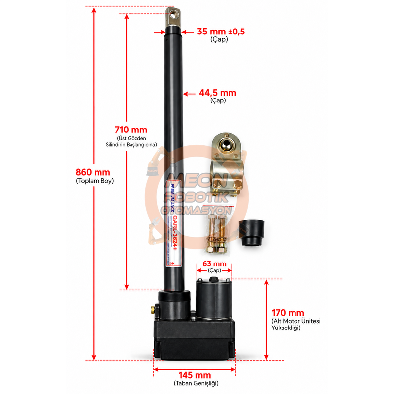 Premium Jack QARL-24'' Lineer Aktüatör Motor 450 kg 12-36V DC 550 mm
