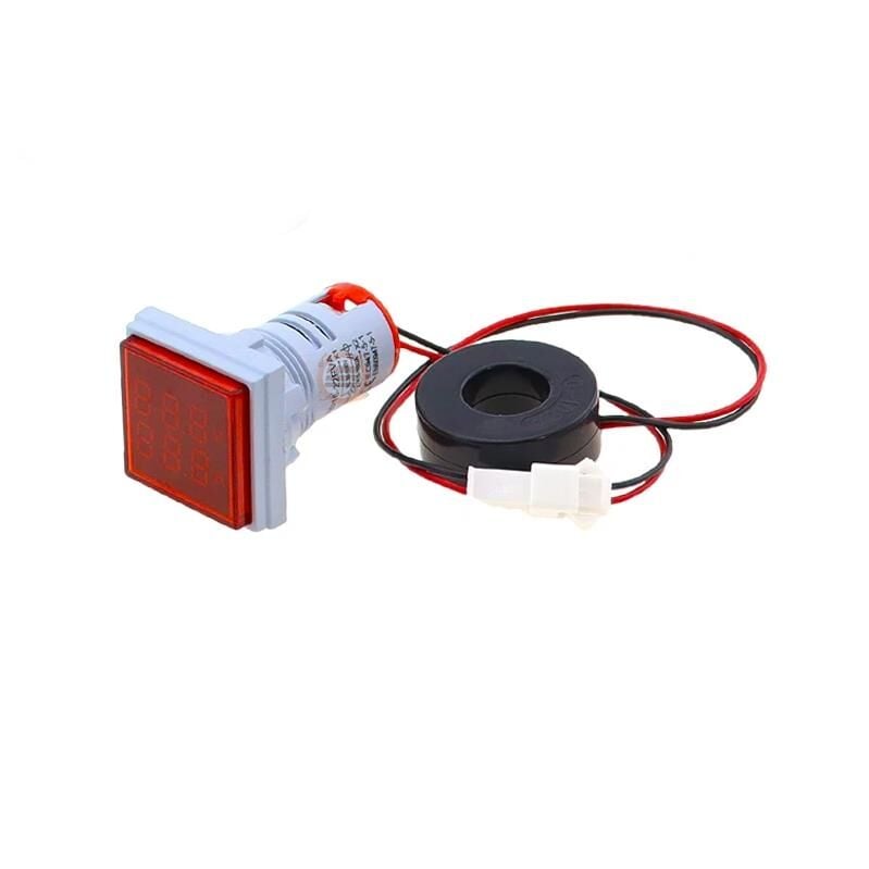 22mm Dijital Voltmetre-Ampermetre Kare AC 60-500V 0-100A Kırmızı