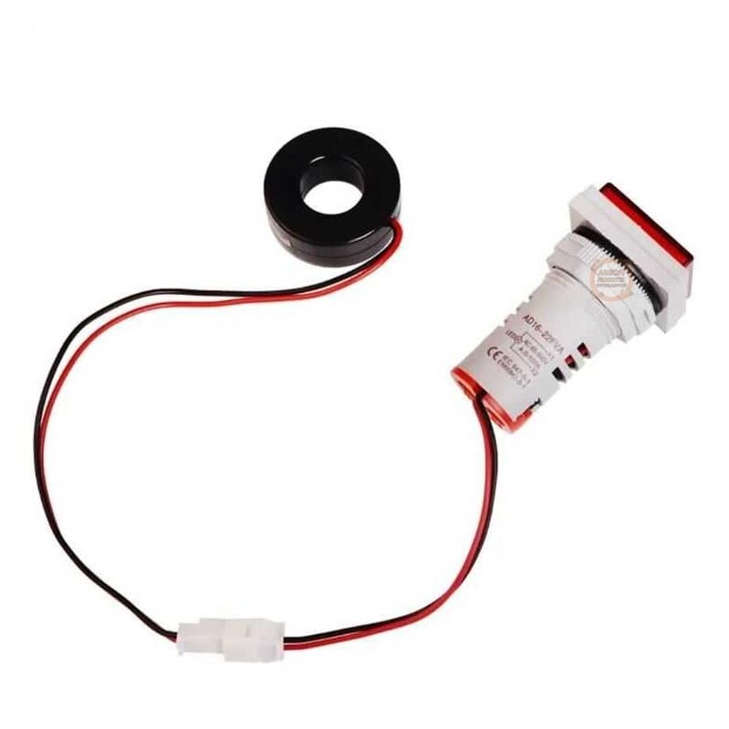 22mm Dijital Voltmetre-Ampermetre Kare AC 60-500V 0-100A Kırmızı