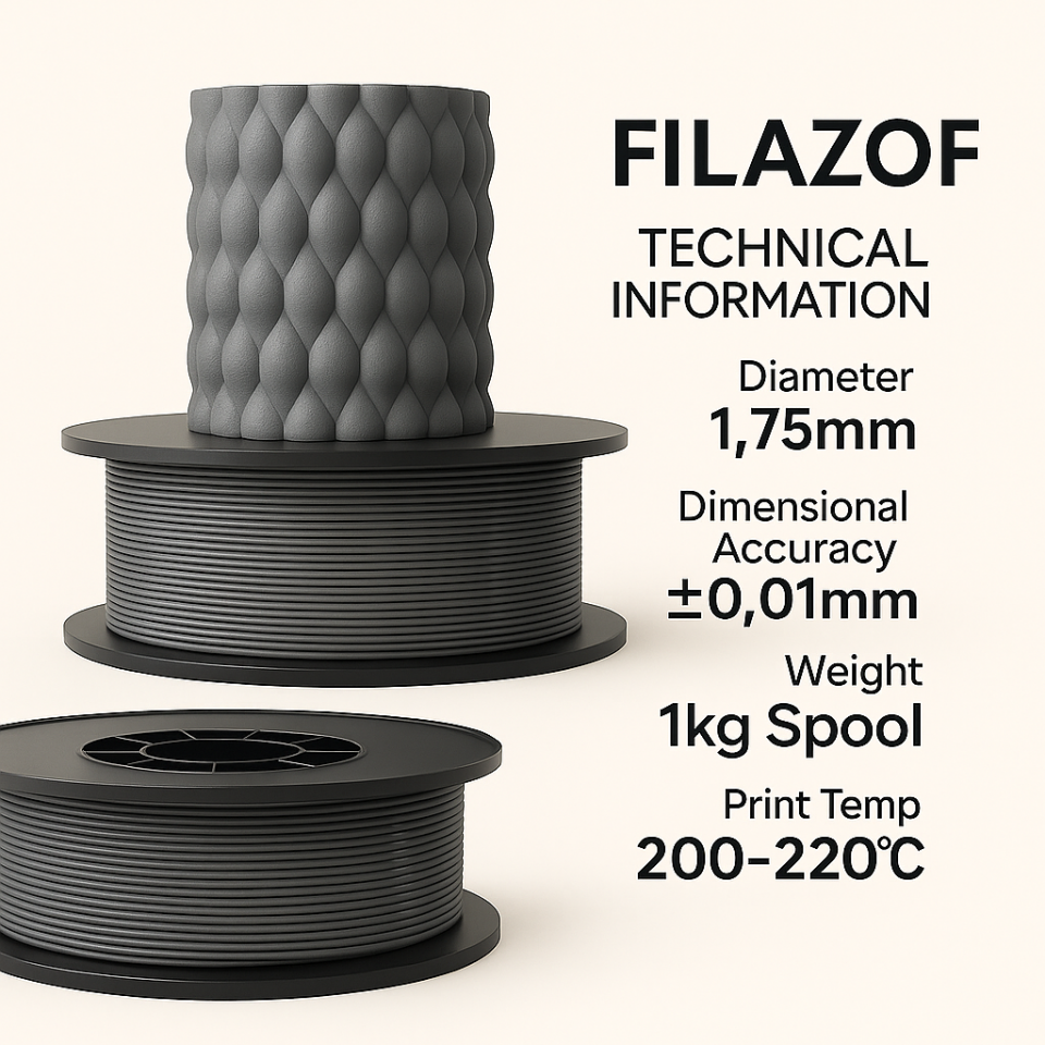 Filazof Gümüş Gri Filament PLA+ 1.75mm 1 KG
