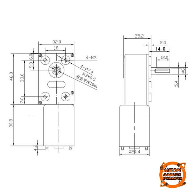 24V L Redüktörlü 220 Rpm DC Motor