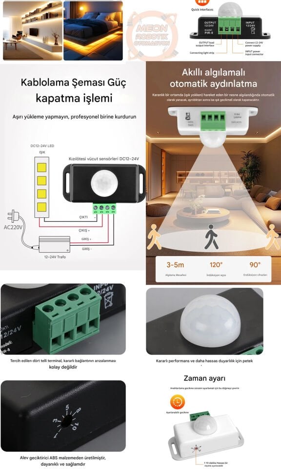 DC 12-24V  PIR Hareket Sensörü-Otomatik Işık lamba Kapı Anahtar Modülü
