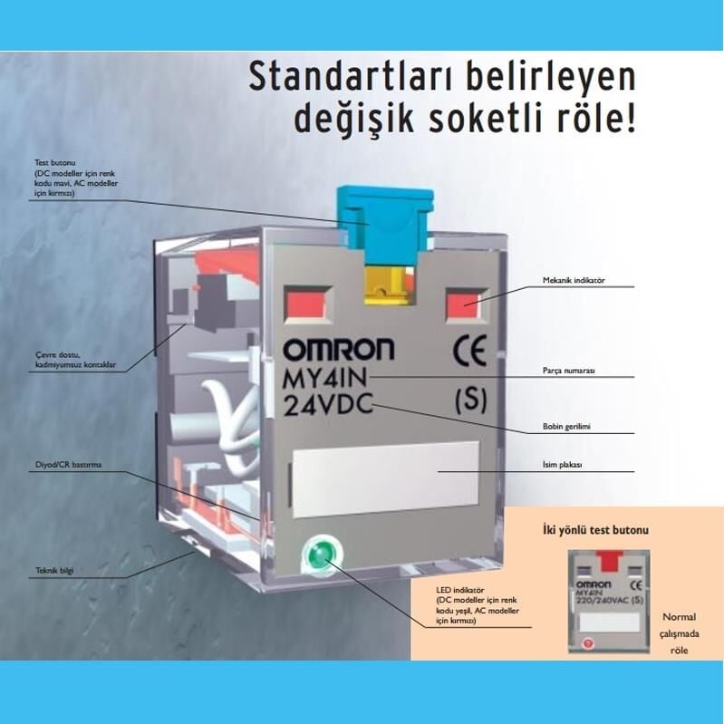 Omron MY2IN 24Vdc 10A 2 Kontaklı 8 Pinli Genel Amaçlı Röle