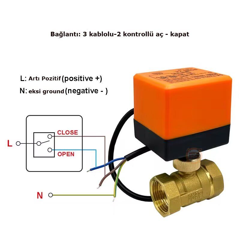 DN20 24V Dc Elektrik Aktüatörlü 3/4'' İki Yönlü Küresel Vana 3 Kablolu 2 Kontrollü Pirinç Gövde