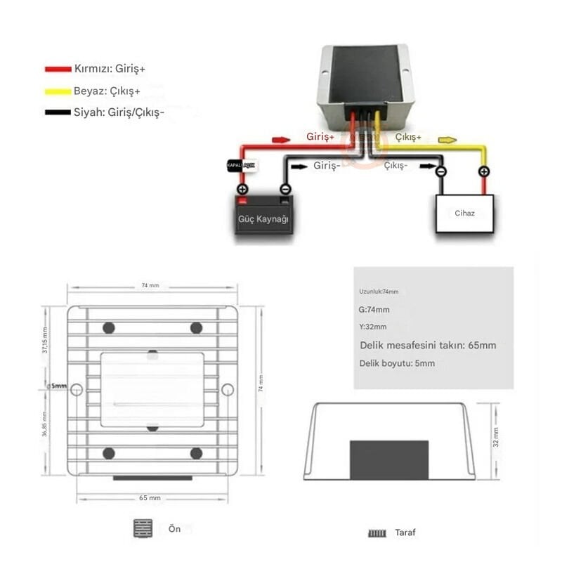 DC-DC 12 to 48V 3A Voltaj Yükseltici - 12V to 48V Step Up Voltaj Regülatörü Otomotiv Regülatörü Su Geçirmez IP67