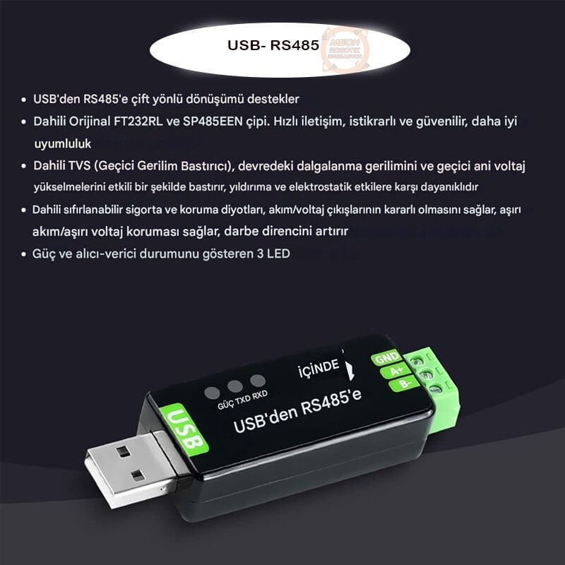 Waveshare Endüstriyel Çift Yönlü Dönüştürücü USB RS485'e Dönüştürme Dahili Orijinal FT232RL