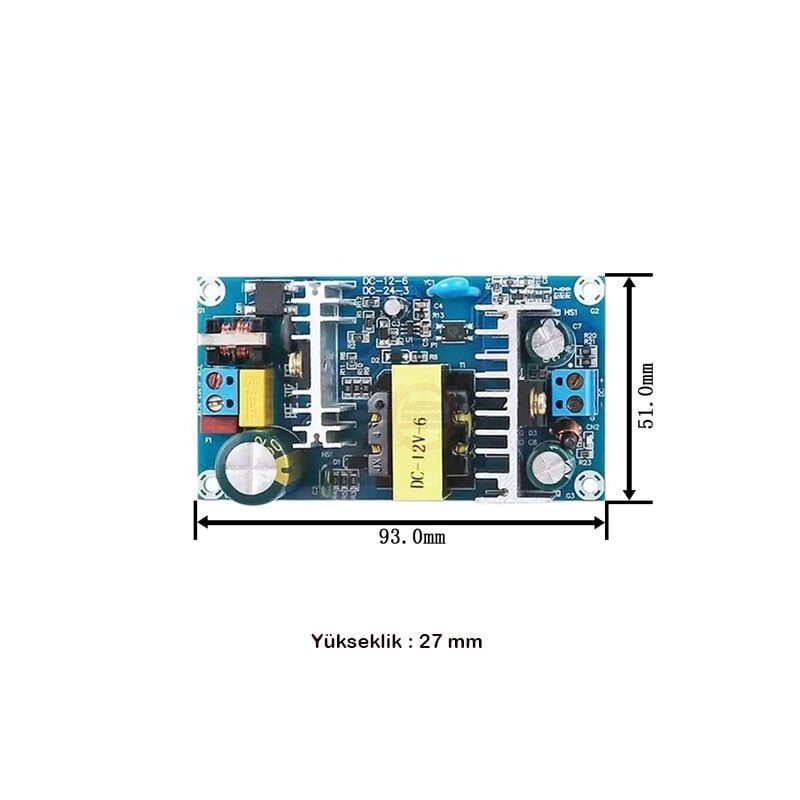 12V Dc 6A 70W Anahtarlamalı Güç Kaynağı Kartı - AC-DC 70W Modül 220V Ac Giriş-12v Dc Çıkış