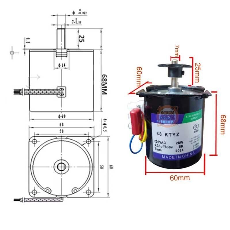 68 Ktyz 28W 10 Rpm Redüktörlü Ac Senkron Motor