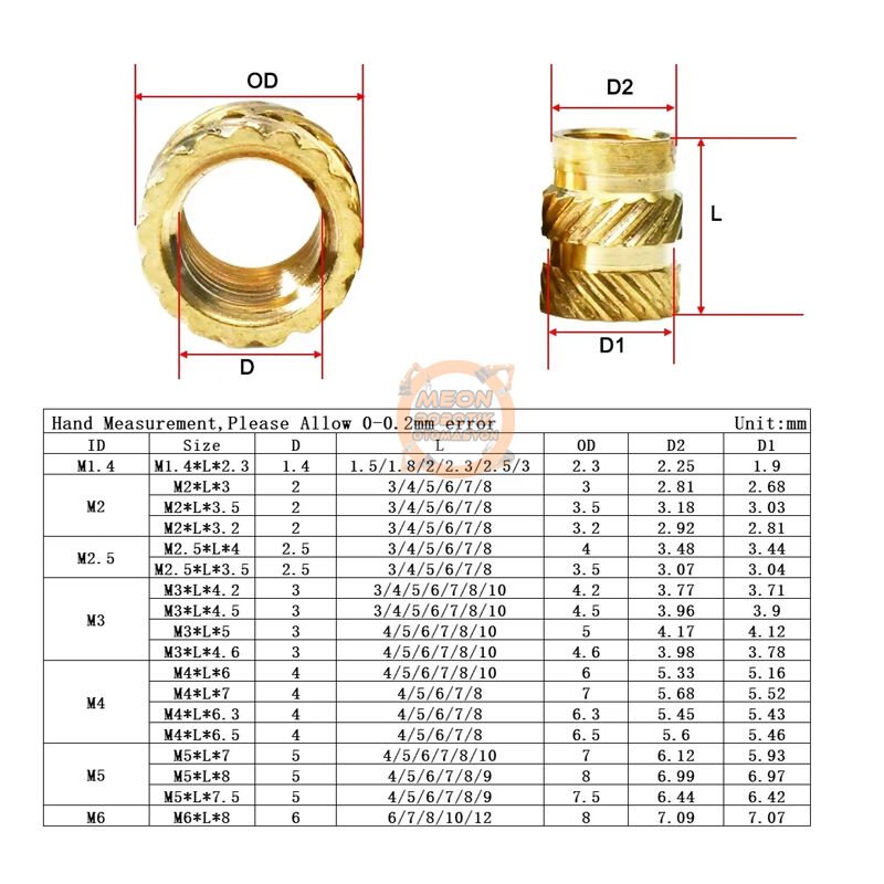 M3 4X5 (OD:5 mm L:4 mm) İnsert Çakma Somun - 3D Baskı Pirinç Somun 50 Adet