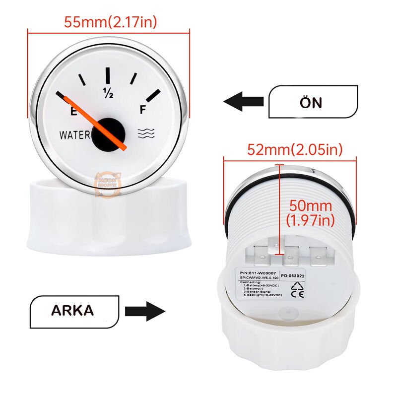 250mm Bs Su Seviye Ölçer Sensörü ve Göstergesi 0-190 Ohm