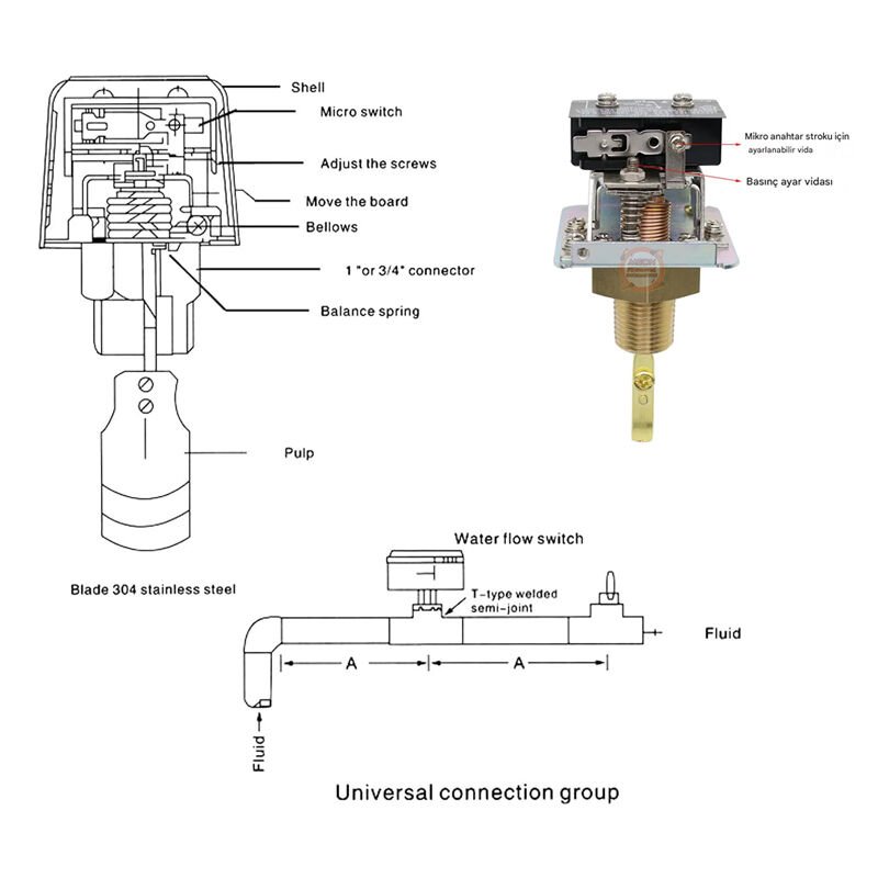 HFS-25 Kürek Tipi Sıvı Akış Kontrol Şalteri-Paddle Flow Switch Pirinç Gövde 15A 250VAC