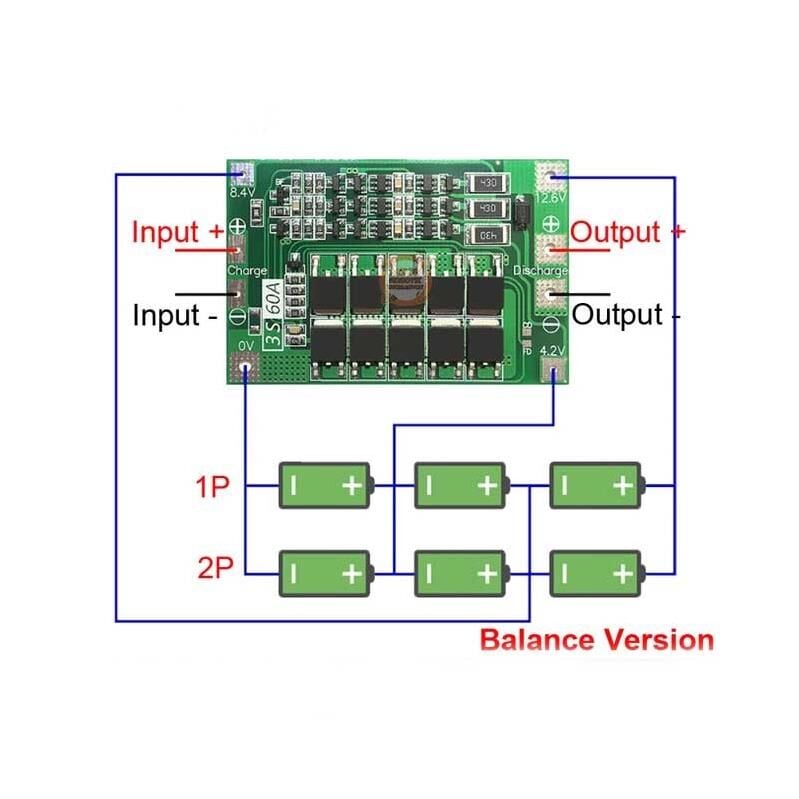 3S 60A Bms 12.6V 18650 Lityum Pil Şarj Balanslı Koruma Devresi