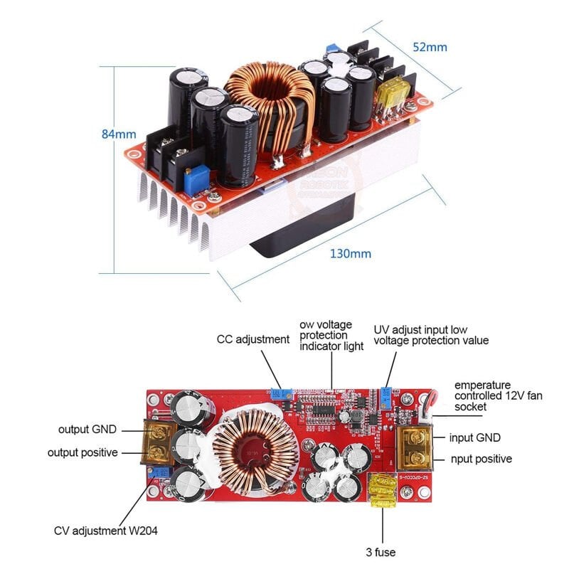 DC-DC 1500W 30A Voltaj Yükseltici Boost Modül Ayarlanabilir Gerilim Yükseltici