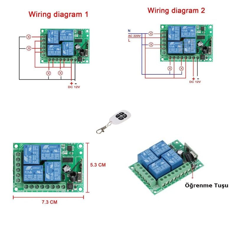 12V 4 Kanal Uzaktan Kumandalı RF Modülü Alıcı Verici