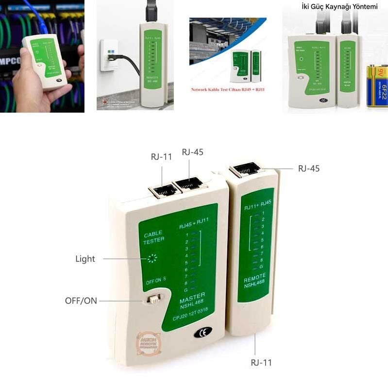 RJ11 RJ45 Cat 5-6 Adsl İnternet LAN Kablo Test Cihazı-Network Tester