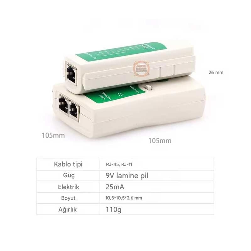 RJ11 RJ45 Cat 5-6 Adsl İnternet LAN Kablo Test Cihazı-Network Tester