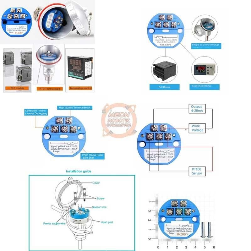 RTD PT100 Dc 24V 4-20mA Sıcaklık Sensör Verici Çevirici Modül/ 0-200 Derece