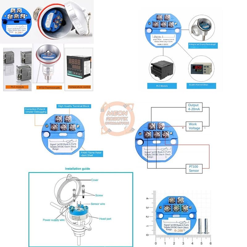 RTD PT100 Dc 24V 4-20mA Sıcaklık Sensör Verici Çevirici Modül/ 0-400 Derece