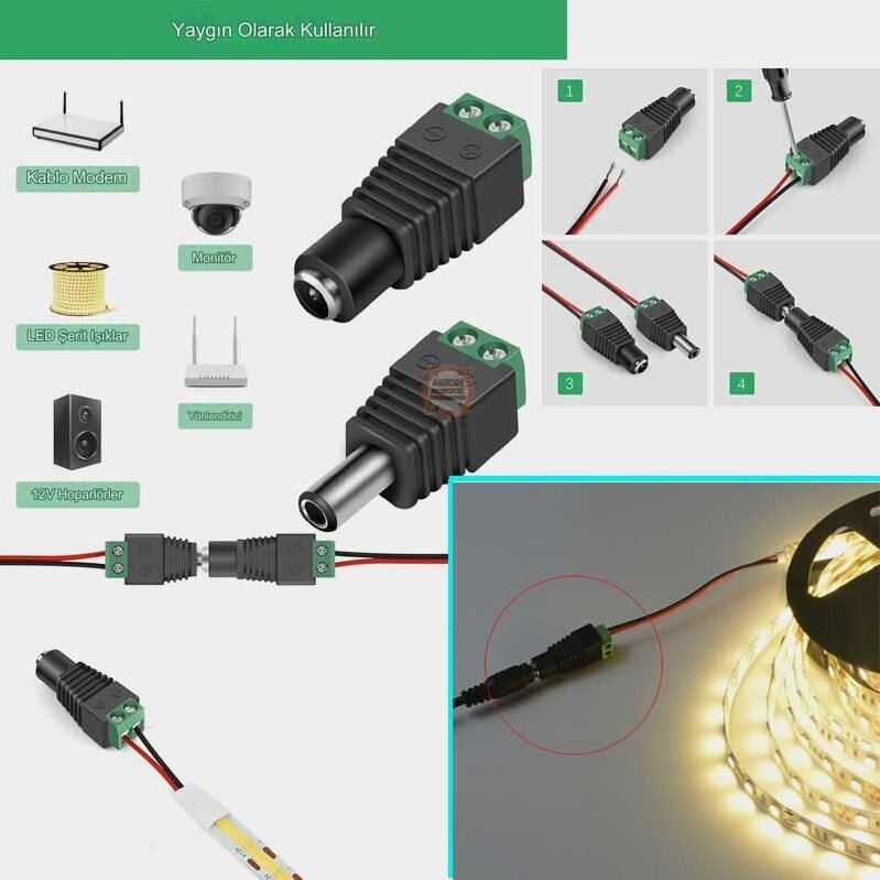 5.5 x 2.1mm Klemensli Jak Erkek Güç Konektörü-Power Erkek Klemens Barrel Plug Jack