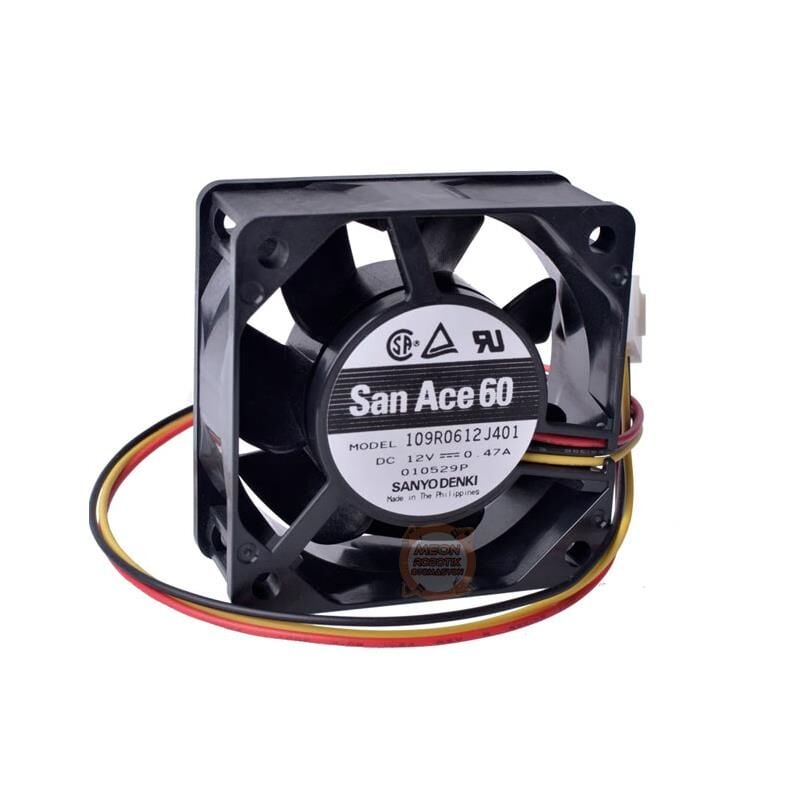 Sanyo Denki San Ace60 60x60x25mm 12V 0.47A Çift Bilyalı Fan-109R0612J401 3 Kablo Kare Fan