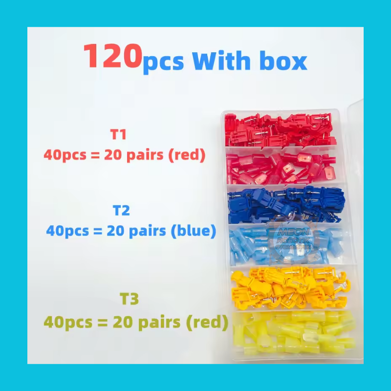 T Tipi Sıkma Hızlı Takılabilir Sıyırmasız Kablo Ekleme Terminali Seti 120 Parça Kutulu