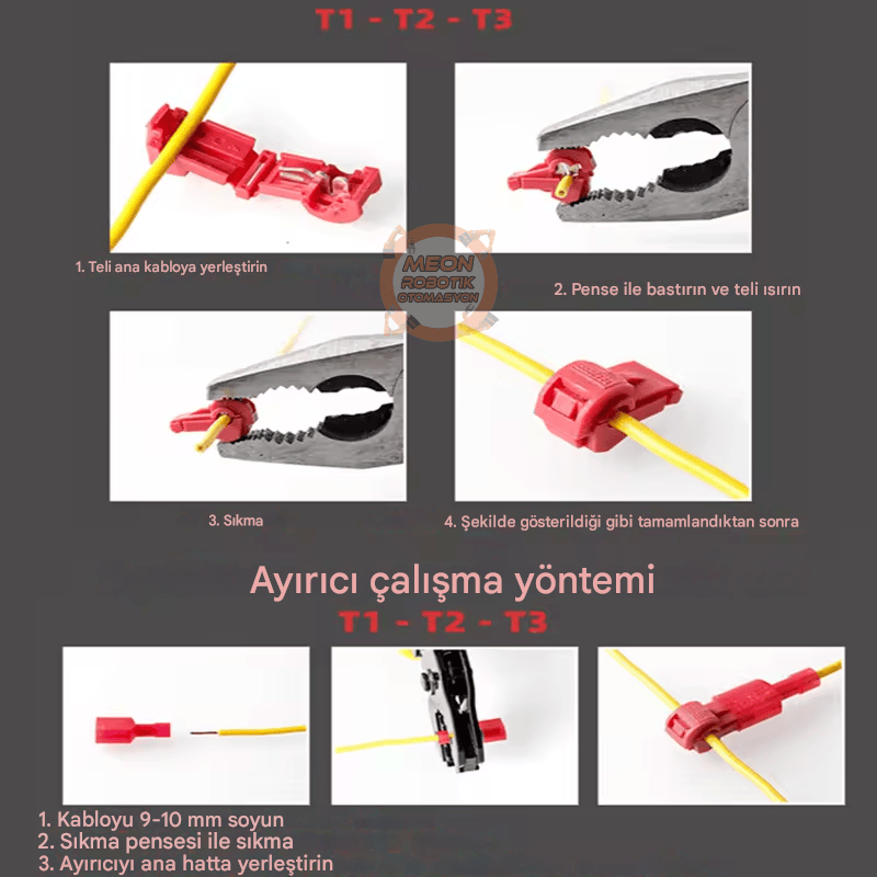 T Tipi Sıkma Hızlı Takılabilir Sıyırmasız Kablo Ekleme Terminali Seti 120 Parça Kutulu