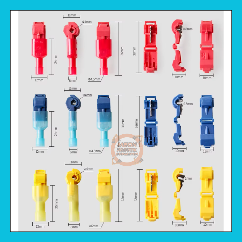 T Tipi Sıkma Hızlı Takılabilir Sıyırmasız Kablo Ekleme Terminali Seti 120 Parça Kutulu