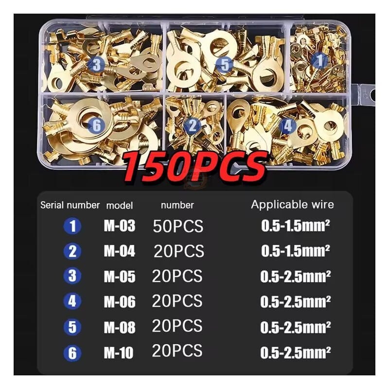 Halka Tip Kablo Papuç Terminali Seti Kutulu 150 Parça M3/M4/M5/M6/M8/M10