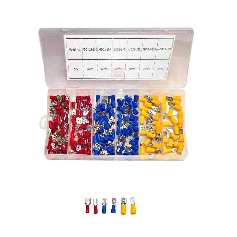 İzoleli Faston Tip Dişi Erkek Kablo Ucu Seti - 3 Boy 3 Renk 200 Parça