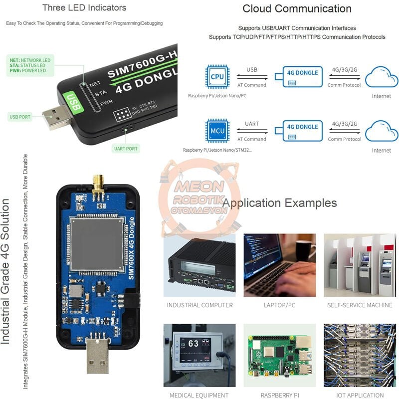 SIM7600G H 4G Dongle LTE USB 4G Dongle Modülü, Adaptörü, USB UART Arayüz İletişimi, Destek 2G 3G 4G 50Mbps Uplink 150Mbps Downlink