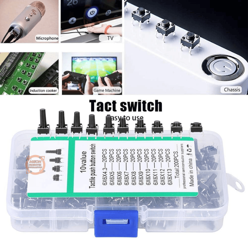 200 Adet Tact Switch Seti 6x6 10 Çeşit Endüstriyel Kullanım Tact Switch