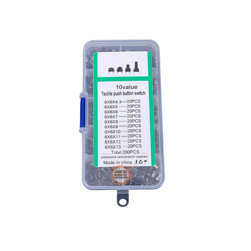 200 Adet Tact Switch Seti 6x6 10 Çeşit Endüstriyel Kullanım Tact Switch