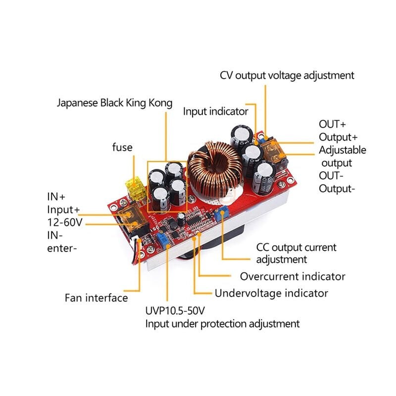 DC-DC 1800W 40A Voltaj Yükseltici Boost Modül Ayarlanabilir Gerilim Yükseltici