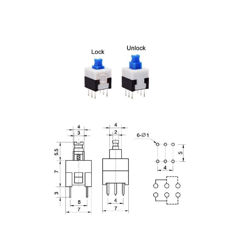 6 Pinli Yaylı Kalıcı Push Buton 7x7mm
