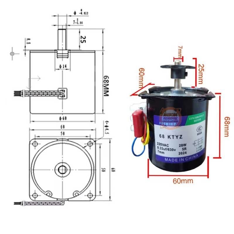 68 Ktyz 28W 5 Rpm Redüktörlü Ac Senkron Motor