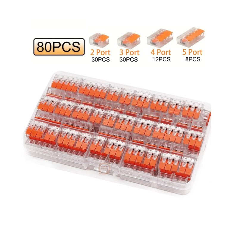80 Parça 4 Çeşit Tırnaklı Klemens Hızlı Bağlantı Terminali Buat Seti-WAGO Tipi | 80 Adet Profesyonel Usta Seti | 32A – 450V